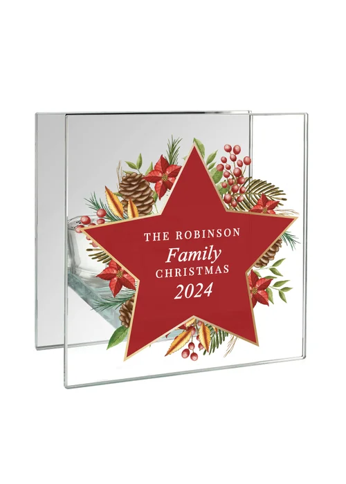 Personalised Memento Company Clear Christmas Glass Tea Light Candle Holder - One Size Image 1