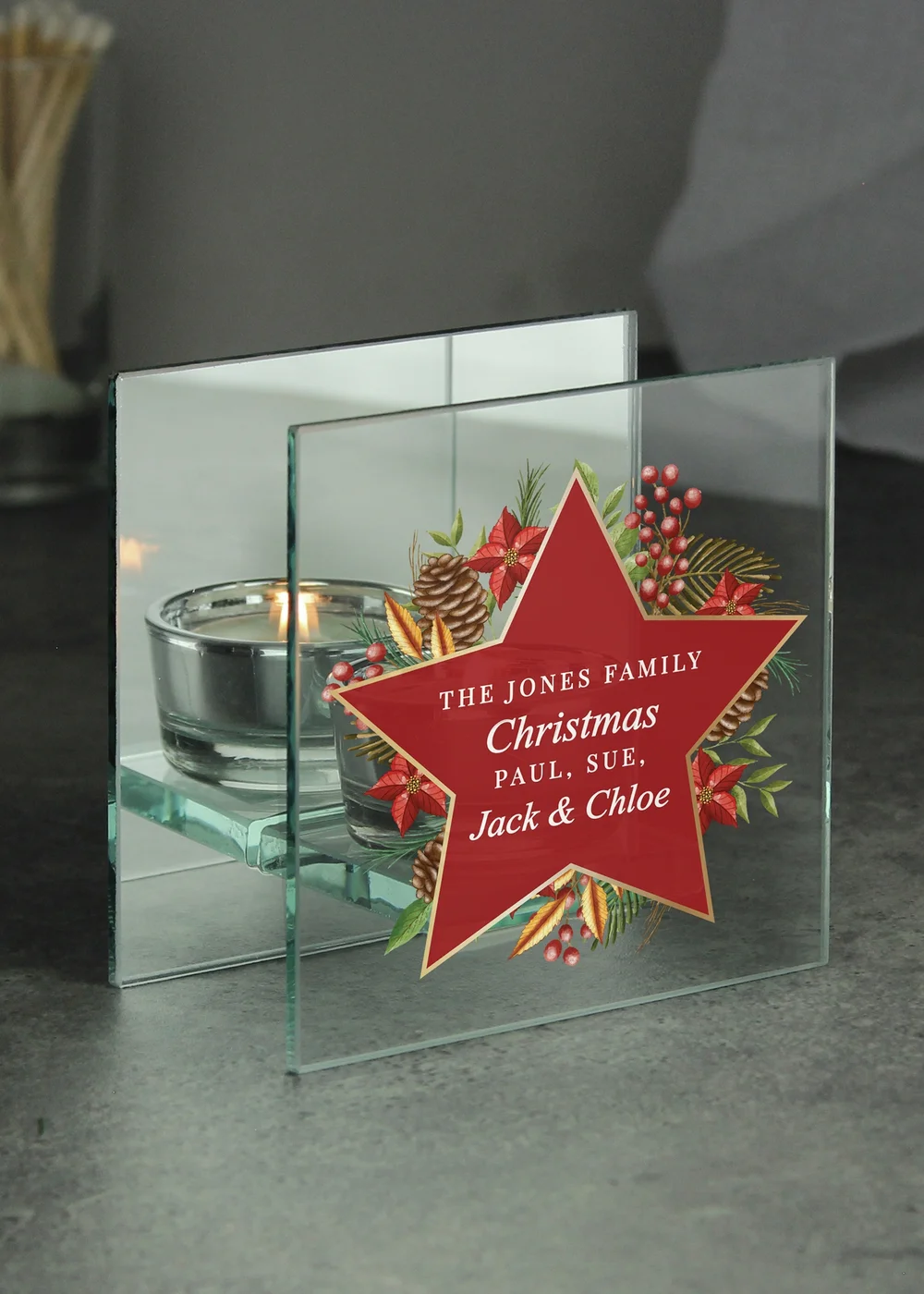 Personalised Memento Company Clear Christmas Glass Tea Light Candle Holder - One Size Image 3