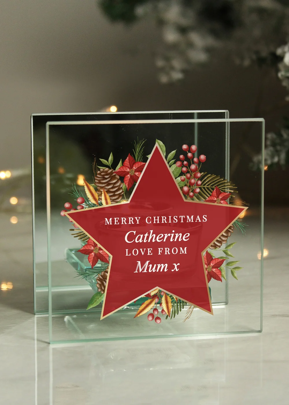 Personalised Memento Company Clear Christmas Glass Tea Light Candle Holder - One Size Image 2