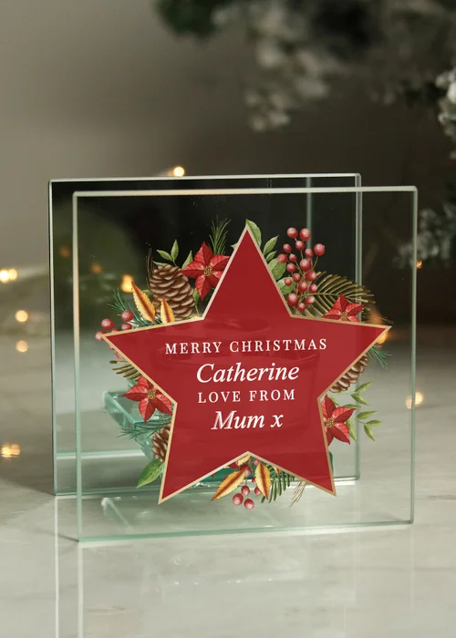 Personalised Memento Company Clear Christmas Glass Tea Light Candle Holder - One Size Image 2