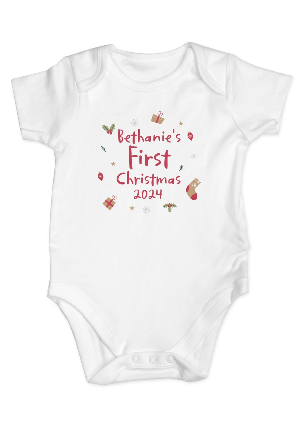 Personalised Memento Company White First Christmas 0-3 Months Baby Vest - One Size Image 1