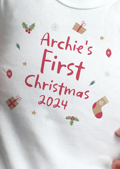 Personalised Memento Company White First Christmas 0-3 Months Baby Vest - One Size Image 2