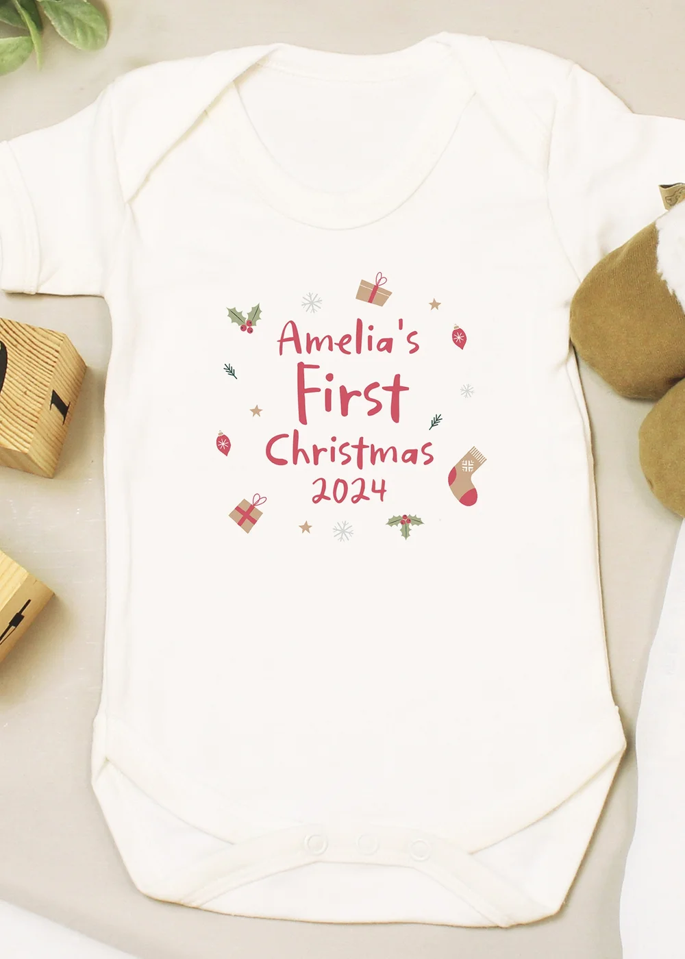 Personalised Memento Company White First Christmas 0-3 Months Baby Vest - One Size Image 3