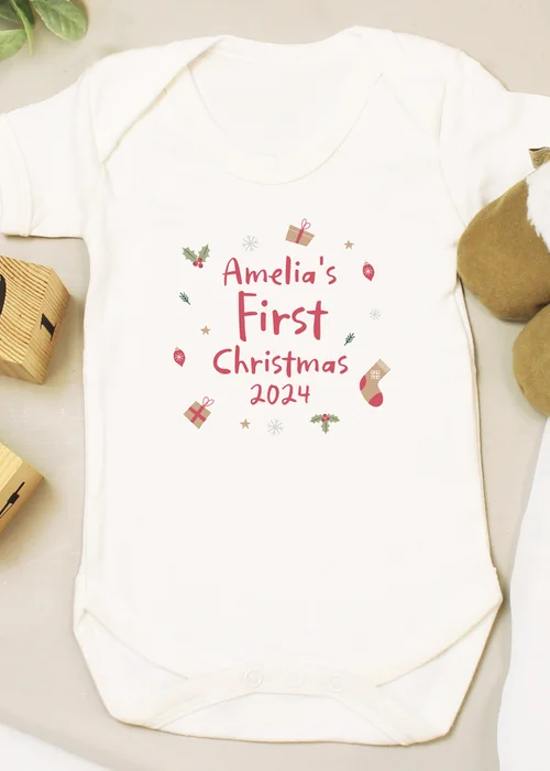 Personalised Memento Company White First Christmas 0-3 Months Baby Vest - One Size Image 3
