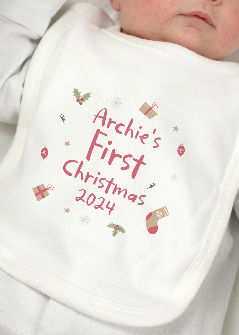 Personalised Memento Company White First Christmas Bib - One Size Image 3
