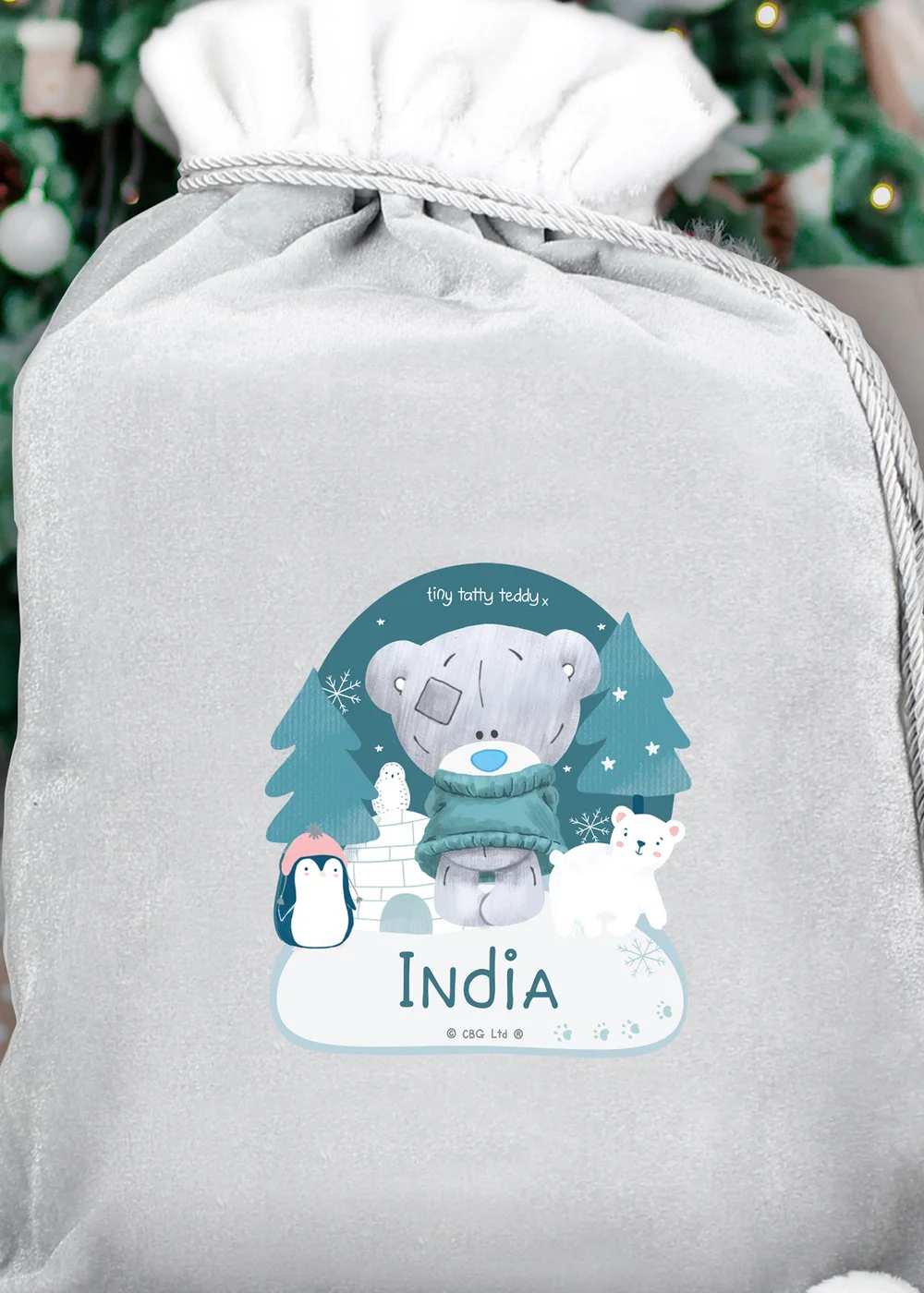 Personalised Memento Company Grey Winter Explorer Tiny Tatty Teddy Luxury Pom Pom Sack - One Size Image 2
