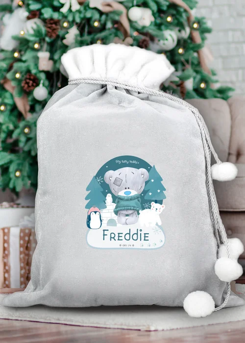 Personalised Memento Company Grey Winter Explorer Tiny Tatty Teddy Luxury Pom Pom Sack - One Size Image 3