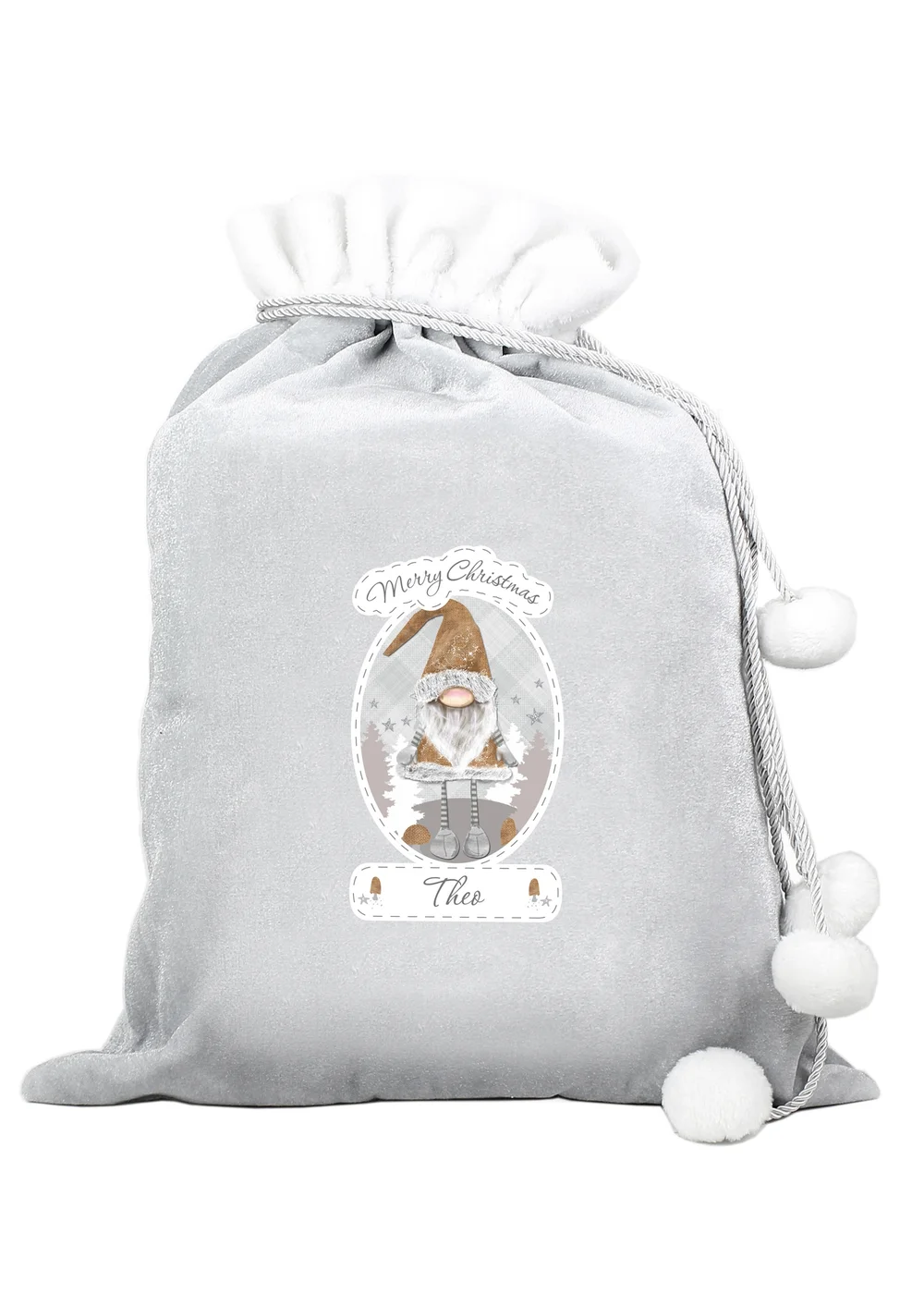 Personalised Memento Company Grey Christmas Gonk Luxury Pom Pom Sack - One Size Image 1