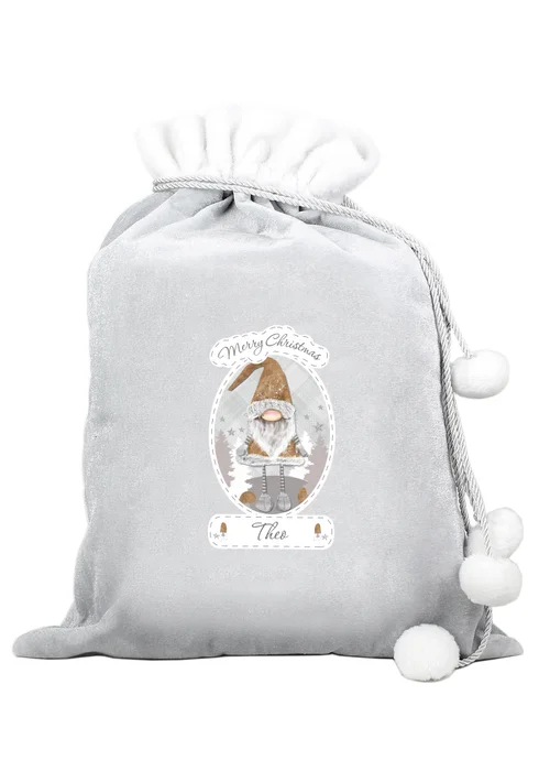 Personalised Memento Company Grey Christmas Gonk Luxury Pom Pom Sack - One Size Image 1
