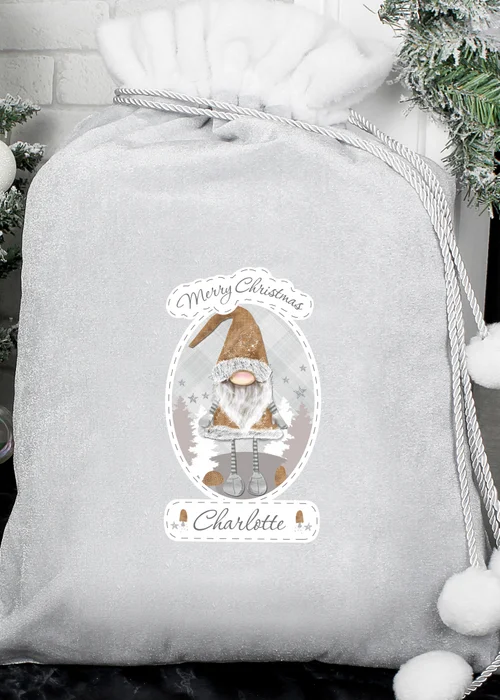 Personalised Memento Company Grey Christmas Gonk Luxury Pom Pom Sack - One Size Image 2