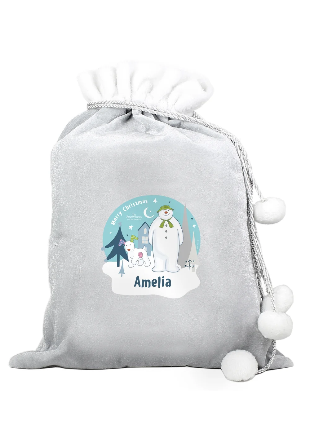 Personalised Memento Company Grey The Snowman and the Snowdog Luxury Pom Pom Sack - One Size Image 1