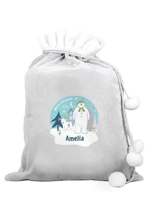 Personalised Memento Company Grey The Snowman and the Snowdog Luxury Pom Pom Sack - One Size Image 1