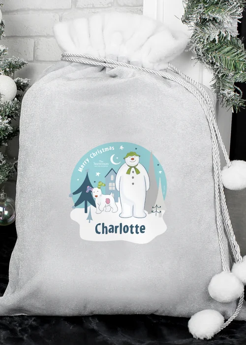 Personalised Memento Company Grey The Snowman and the Snowdog Luxury Pom Pom Sack - One Size Image 2