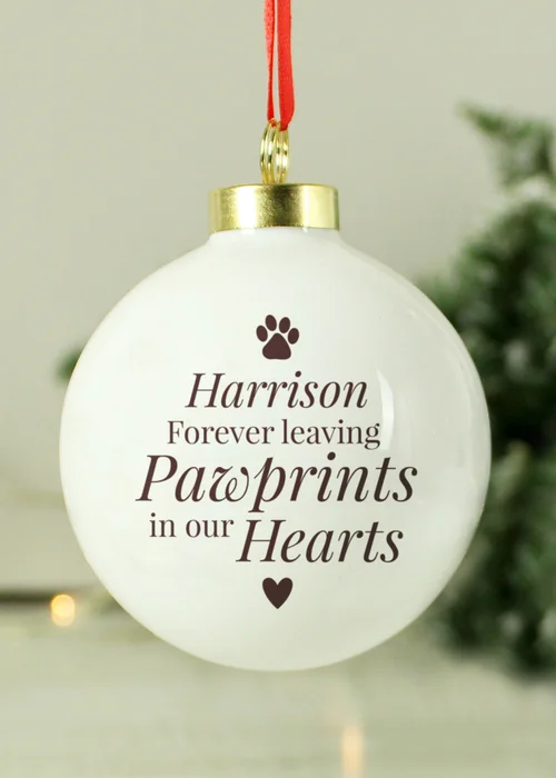 Personalised Memento Company White Pawprints Memorial Bauble - One Size Image 2