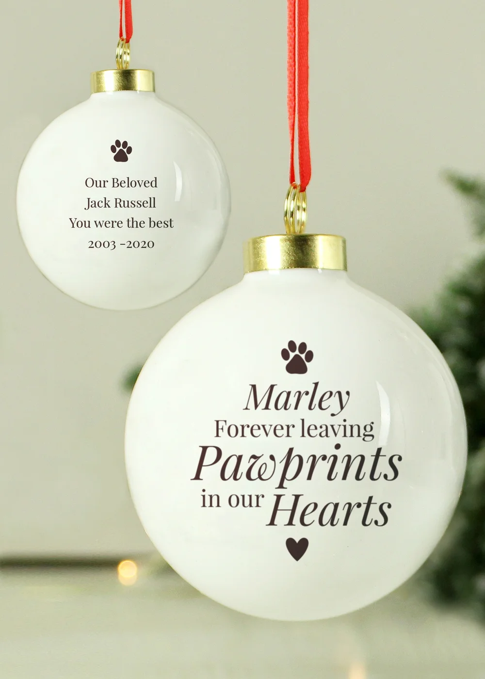 Personalised Memento Company White Pawprints Memorial Bauble - One Size Image 3