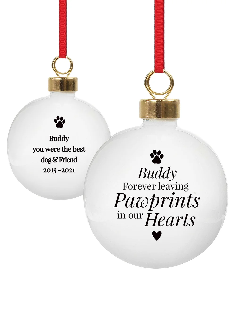 Personalised Memento Company White Pawprints Memorial Bauble - One Size Image 1