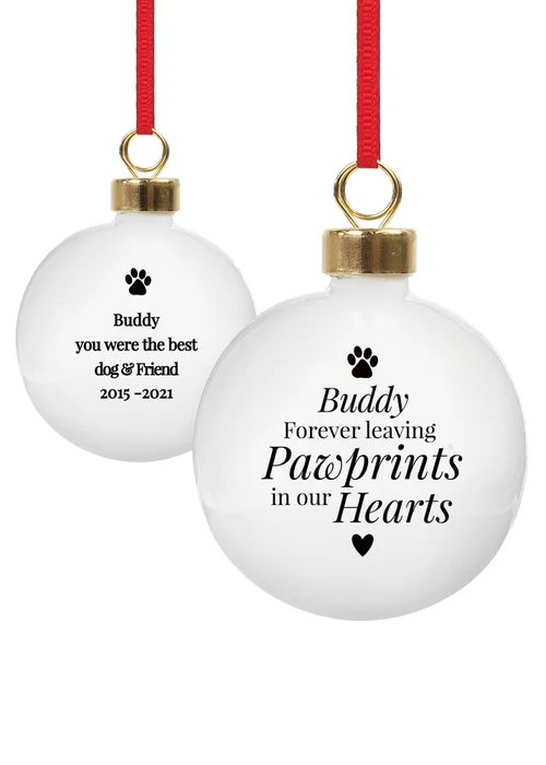Personalised Memento Company White Pawprints Memorial Bauble - One Size Image 1