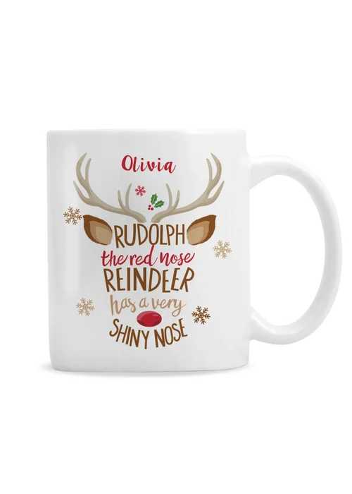 Personalised Memento Company White Rudolph the Red-Nosed Reindeer Mug - One Size Image 1