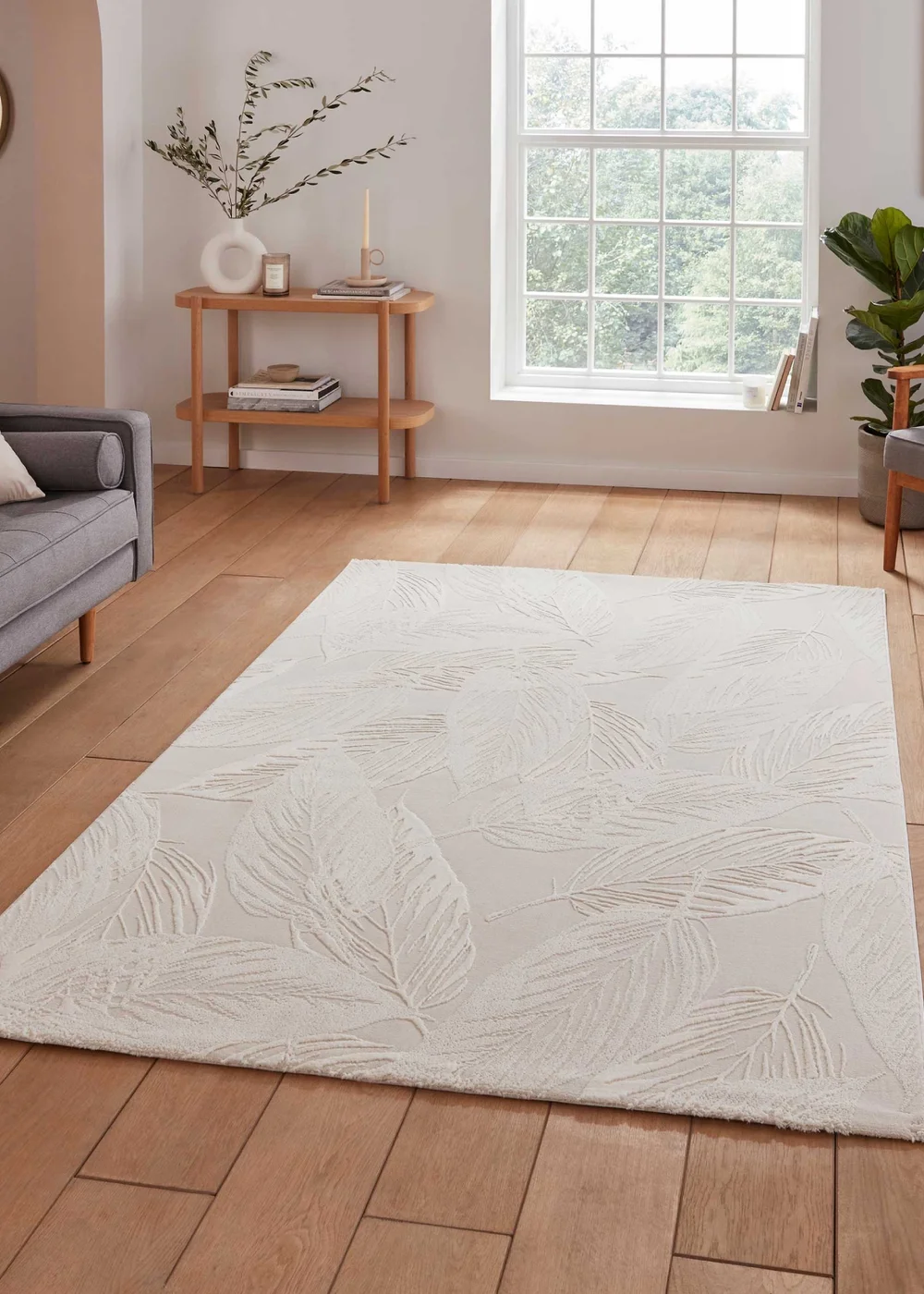 Think Rugs Flores Beige Botanical Washable Rug - 120 x 170 Image 1