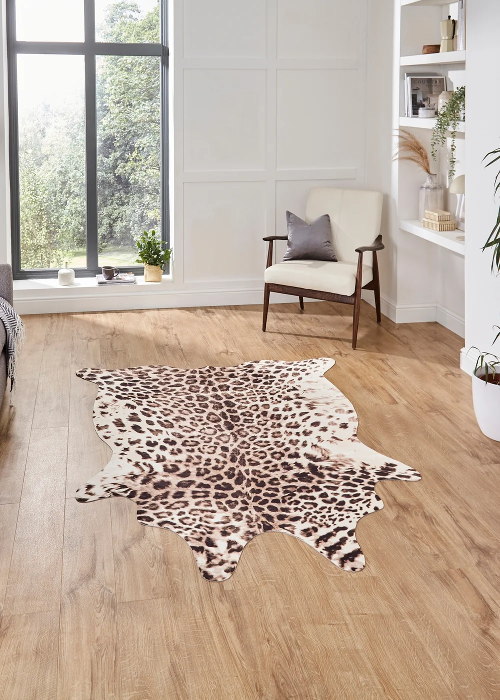Think Rugs Faux Leopard Print Beige Animal Print Rug - 130 x 155 Image 1