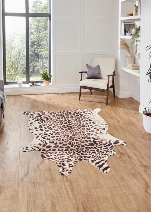 Think Rugs Faux Leopard Print Beige Animal Print Rug - 130 x 155 Image 1