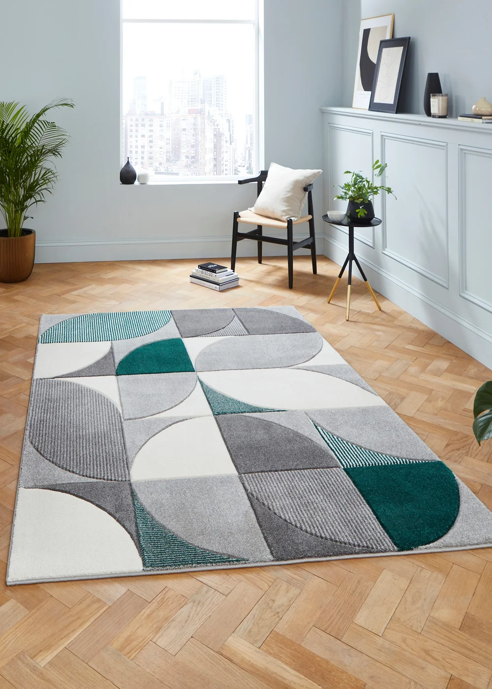 Think Rugs Matrix Green Modern Geometric Rug - 80 x 150 Image 1