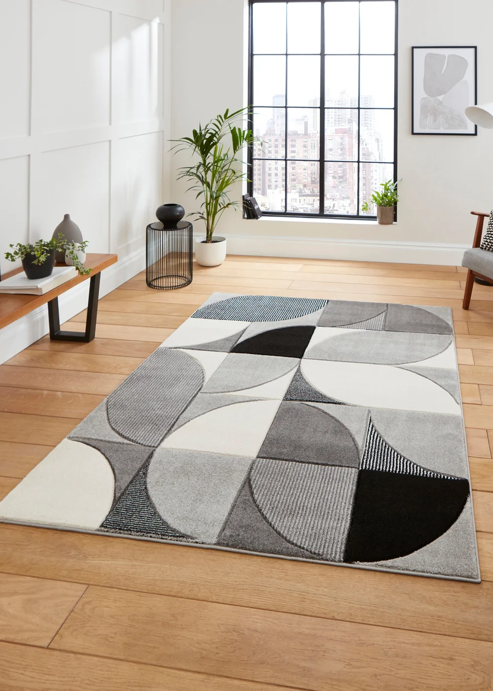 Think Rugs Matrix Grey/ Black Modern Geometric Rug - 80 x 150 Image 1