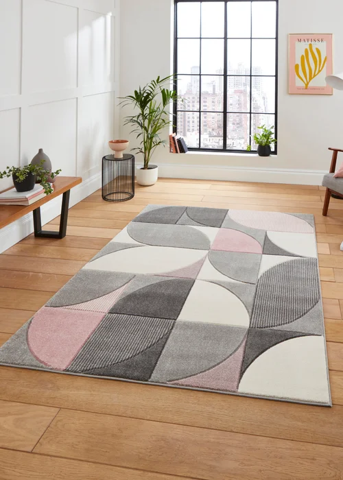 Think Rugs Matrix Pink Modern Geometric Rug - 80 x 150 Image 1