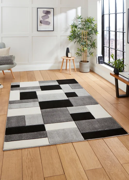 Think Rugs Matrix Grey/ Black Geometric Rug - 120 x 170 Image 1