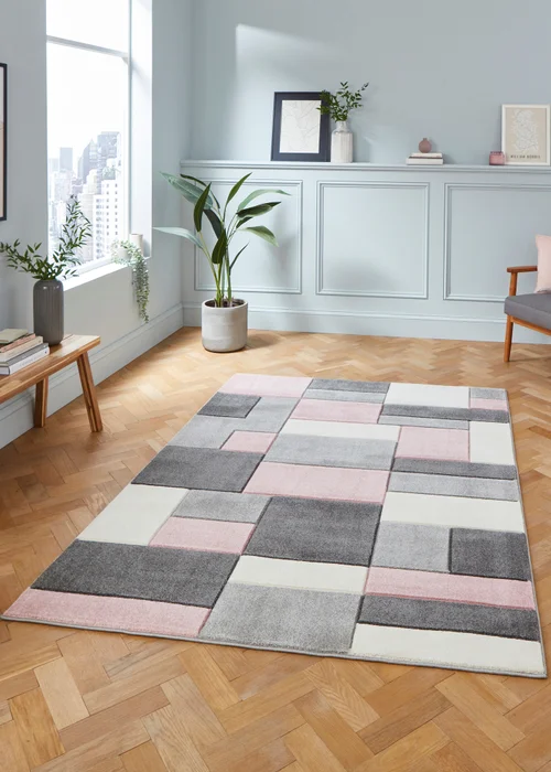 Think Rugs Matrix Pink Geometric Rug - 80 x 150 Image 1