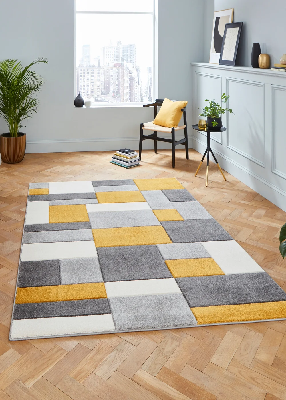 Think Rugs Matrix Yellow Geometric Rug - 80 x 150 Image 1
