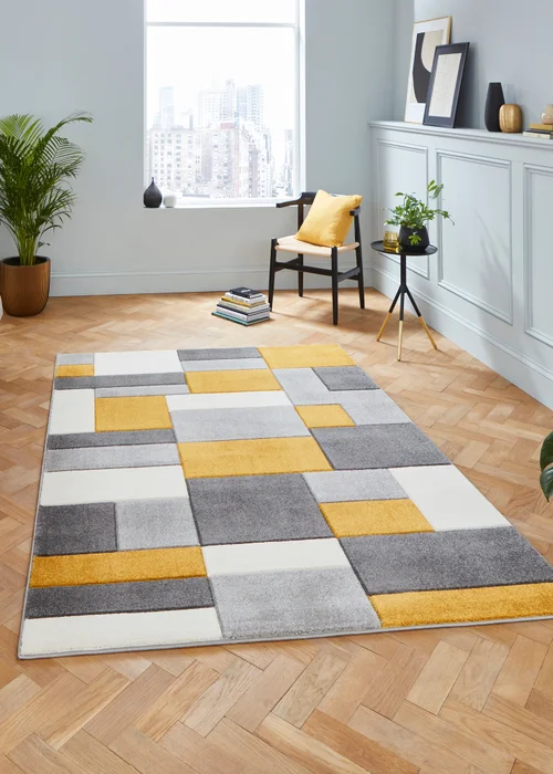 Think Rugs Matrix Yellow Geometric Rug - 80 x 150 Image 1