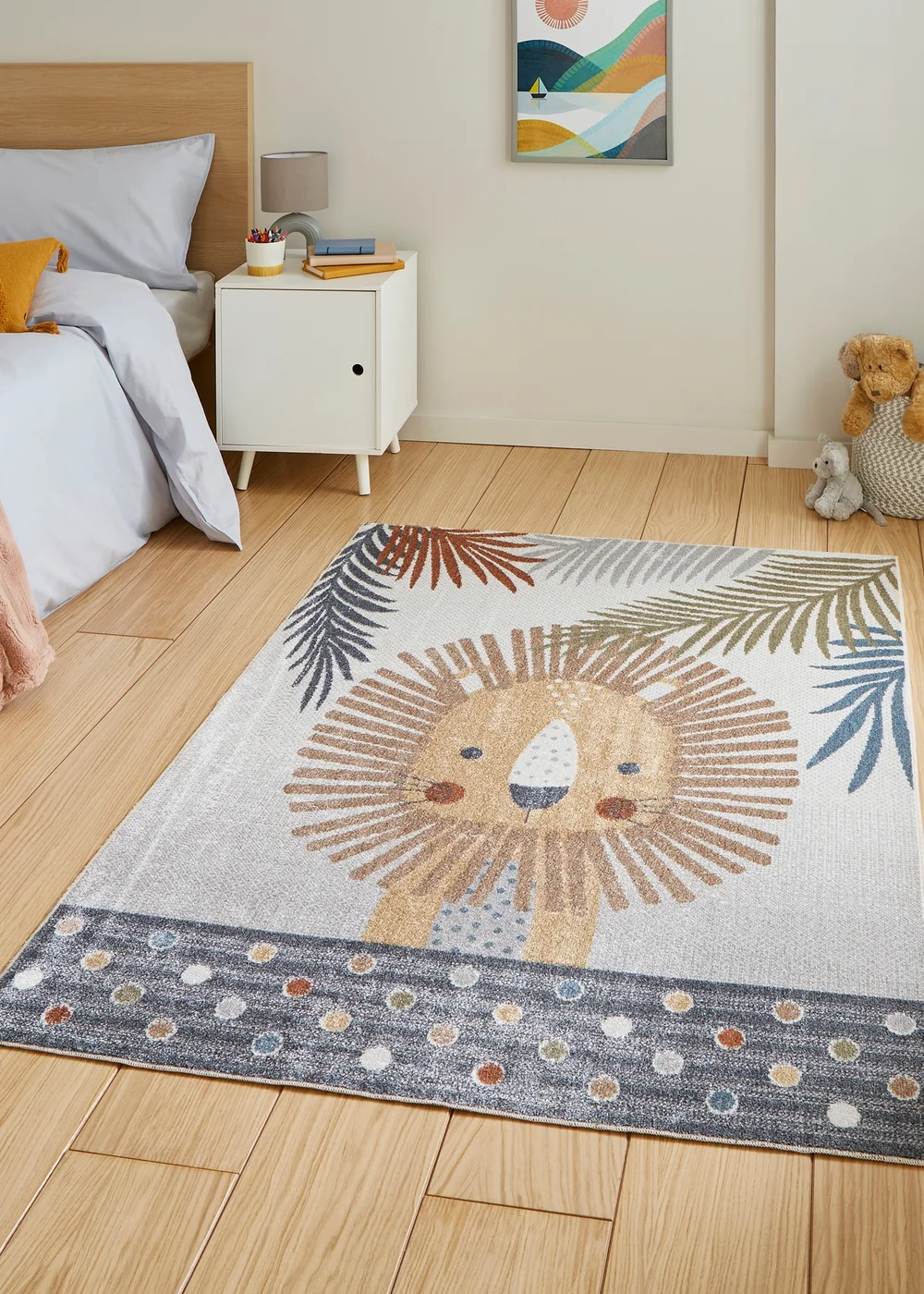 Think Rugs Grey Vida Kids Lion Washable Rug - 80 x 150 Image 1