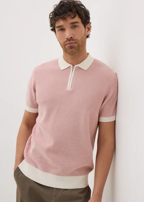 Pink Waffle 1/4 Zip Polo Shirt - S Image 1