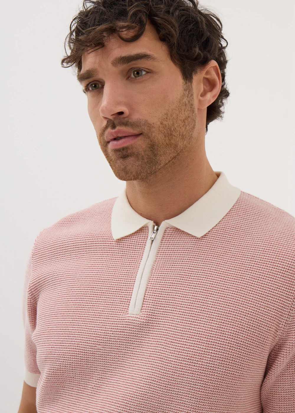 Pink Waffle 1/4 Zip Polo Shirt - S Image 2