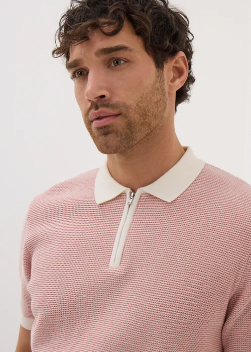 Pink Waffle 1/4 Zip Polo Shirt - S Image 2
