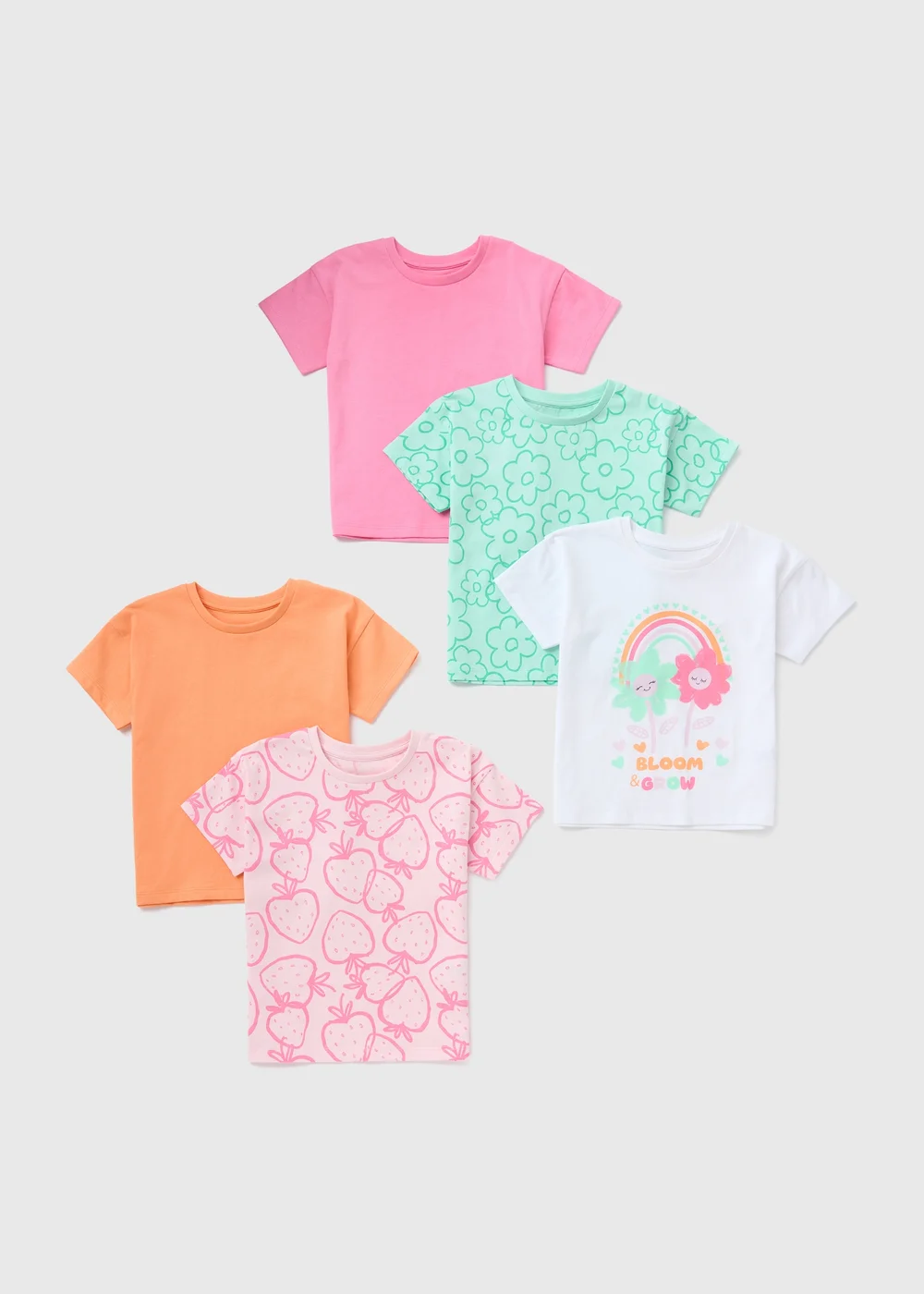 5 Pack Multicolour Floral Fruit T-Shirts (1-7yrs) - 1-1.5 Yrs Image 1