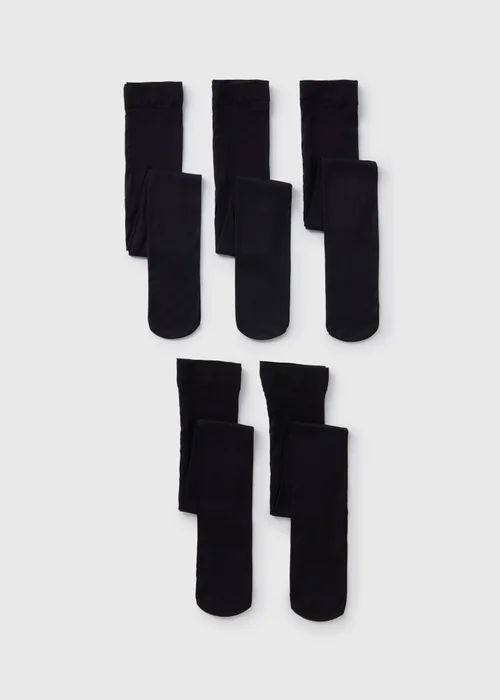 5 Pack Girls Black Opaque Tights (6-13yrs) - 6-7 Yrs Image 1