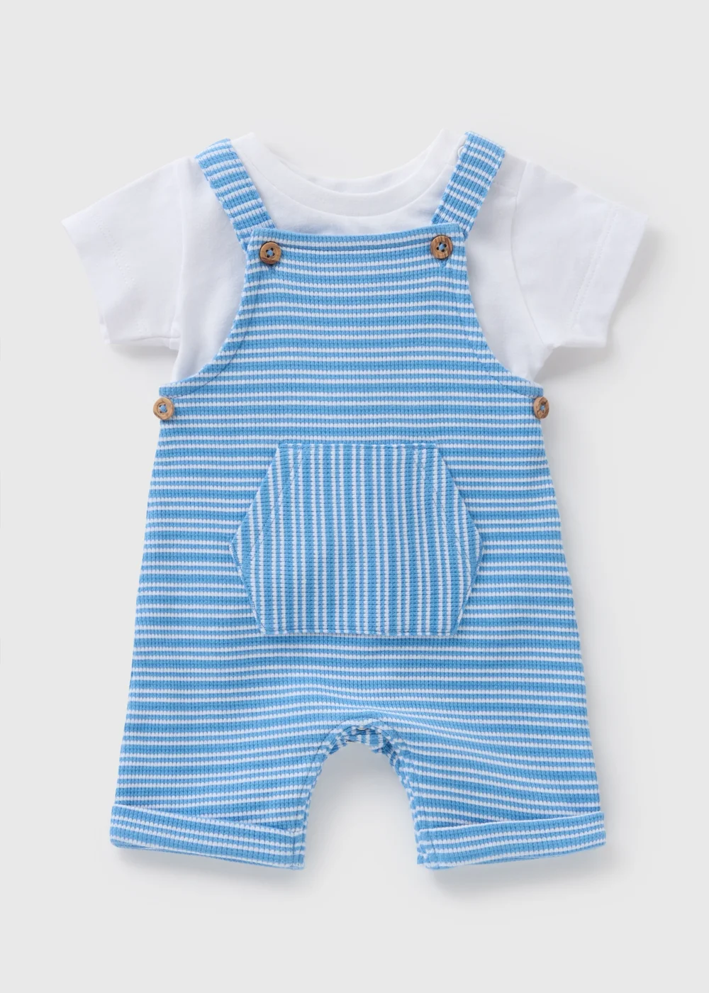 Baby Blue Stripe Knit T Shirt & Dungaree Set (Newborn-23mths) - 0-3 months Image 1