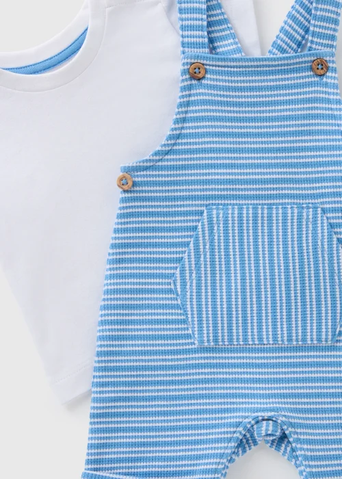 Baby Blue Stripe Knit T Shirt & Dungaree Set (Newborn-23mths) - 0-3 months Image 2