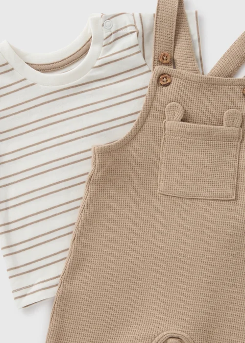 Baby Beige Stripe Knit Dungaree Set (Newborn-23mths) - 0-3 months Image 2