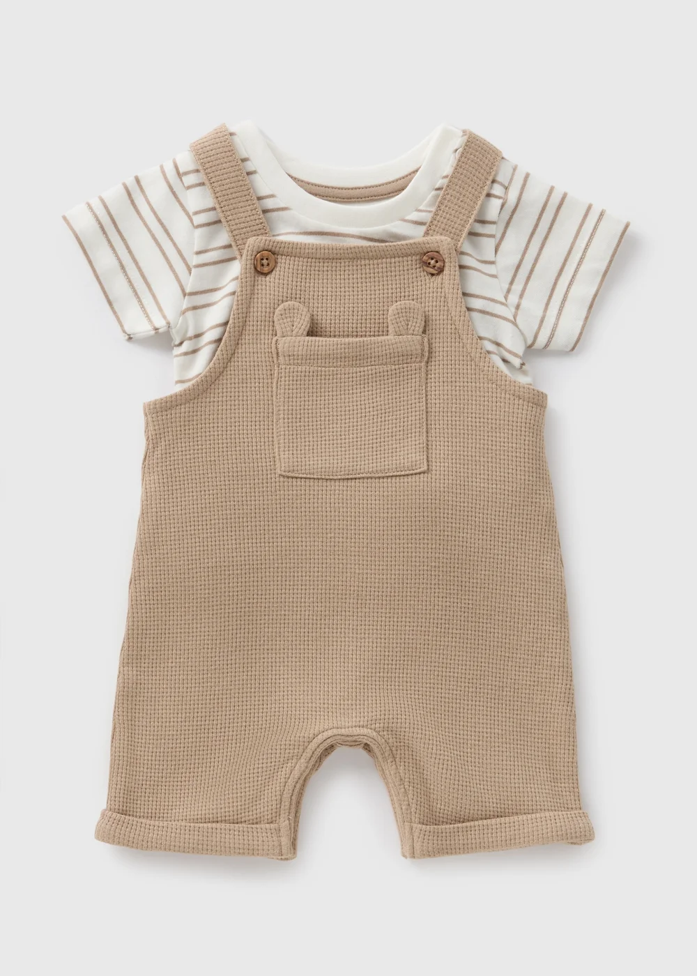 Baby Beige Stripe Knit Dungaree Set (Newborn-23mths) - 0-3 months Image 1
