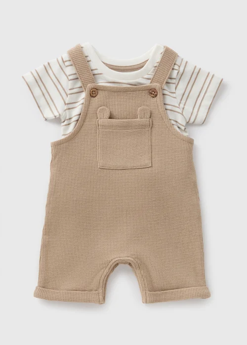 Baby Beige Stripe Knit Dungaree Set (Newborn-23mths) - 0-3 months Image 1