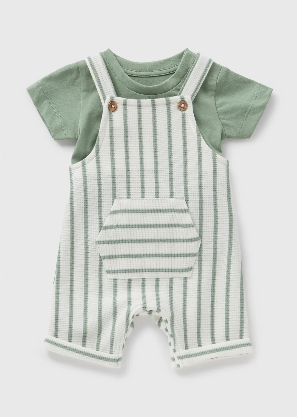 Baby Green Stripe Knit Top & Dungaree Set (Newborn-23mths) - 0-3 months Image 1