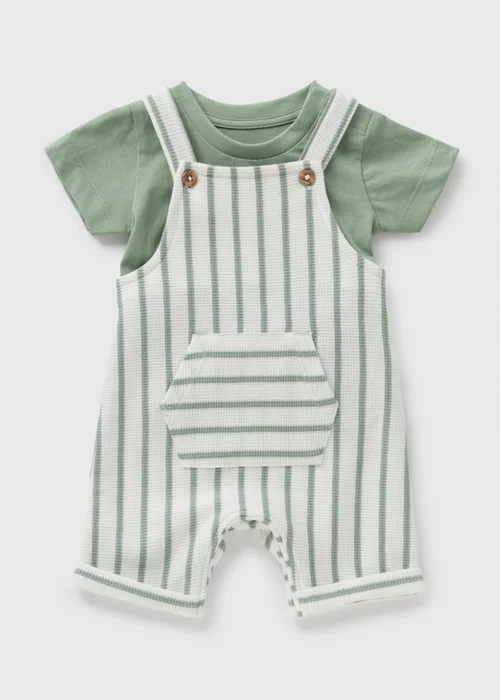 Baby Green Stripe Knit Top & Dungaree Set (Newborn-23mths) - 0-3 months Image 1