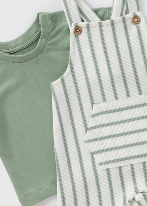 Baby Green Stripe Knit Top & Dungaree Set (Newborn-23mths) - 0-3 months Image 2