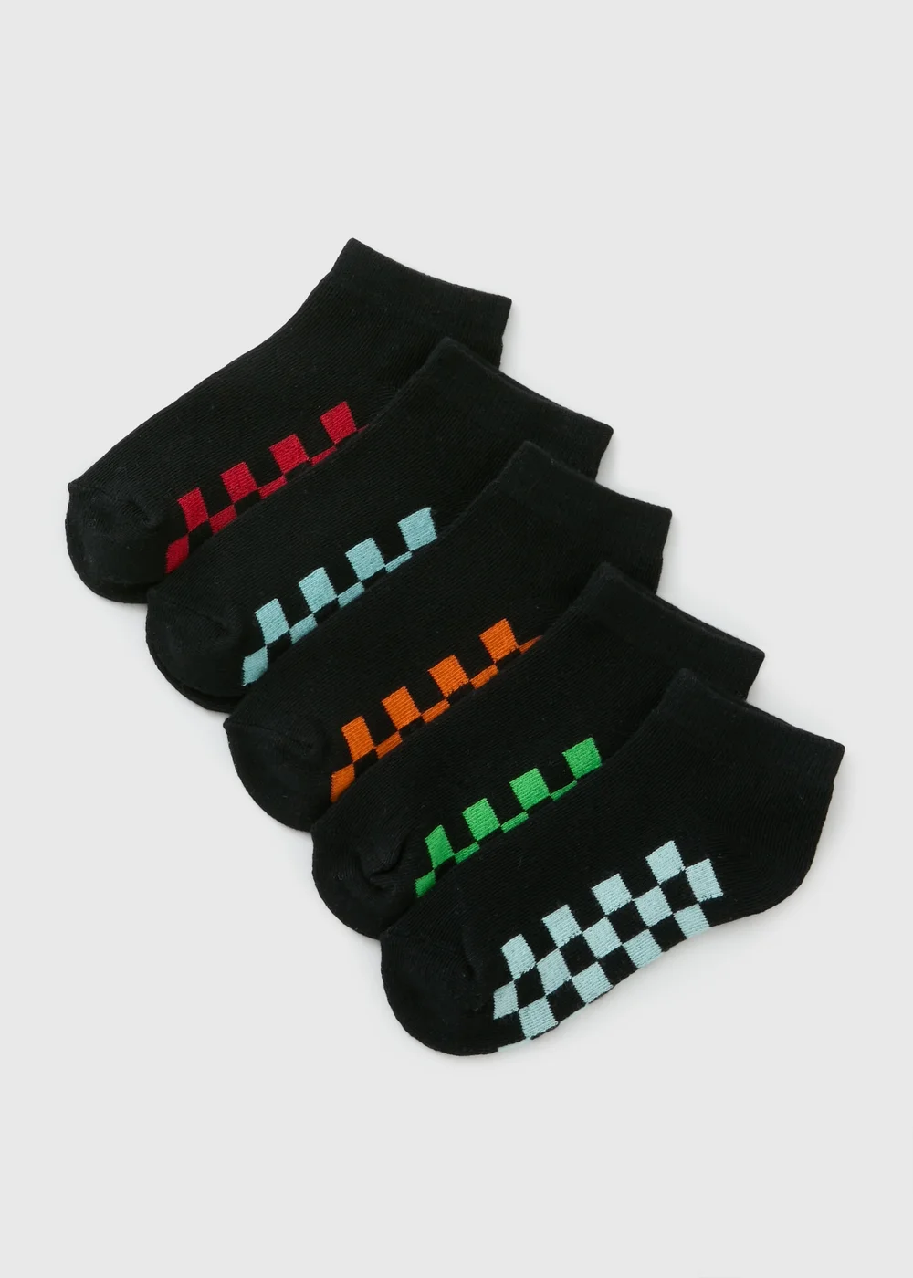 5 Pack Boys Black Check Trainer Socks (Younger 6-Older 6.5) - 6-8.5 Image 1