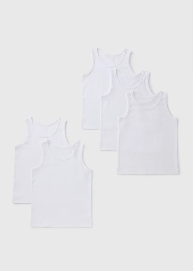 5 Pack Boys White Vests (2-13yrs)