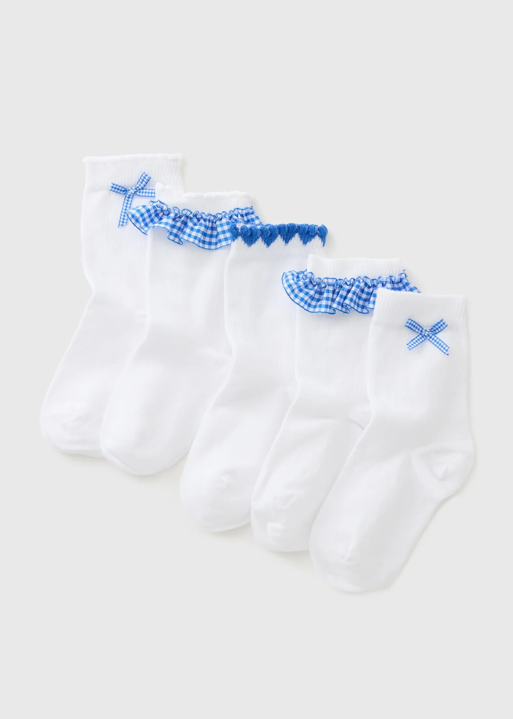 5 Pack Girls Blue Gingham Socks (Younger 6-Older 6.5) - 4-6.5 Image 1