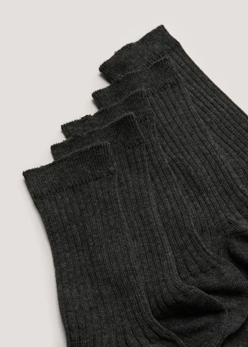 5 Pack Boys Grey Ribbed Socks (Younger 9-Older 6.5) - 9-12 Image 2